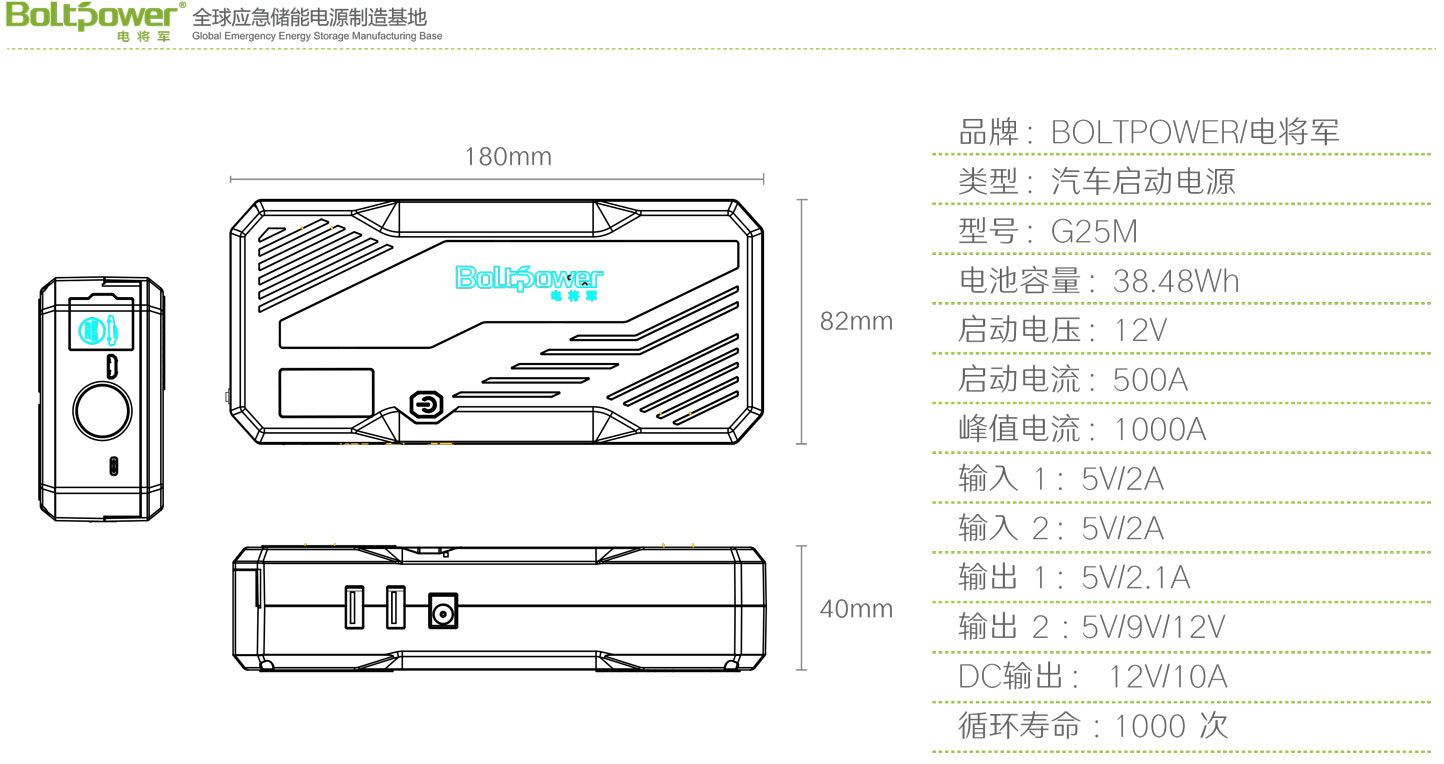 Boltpower利来国际最老品牌网G25M汽车应急启动电源